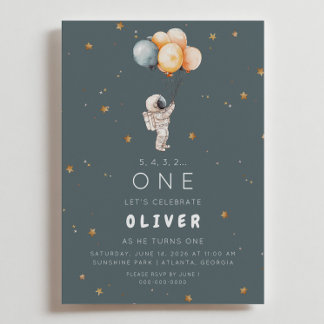 Astronaut First Birthday Invitation Einladung