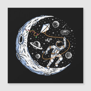 Astronaut fliegt einen Drachen auf dem Mond Magnetkarte
