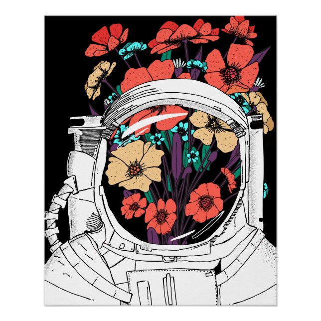 Astronaut Floral Weltraumkunst Poster (Vorderseite)