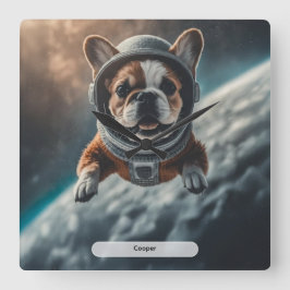 Astronaut French Bulldog Space Nursery  Quadratische Wanduhr
