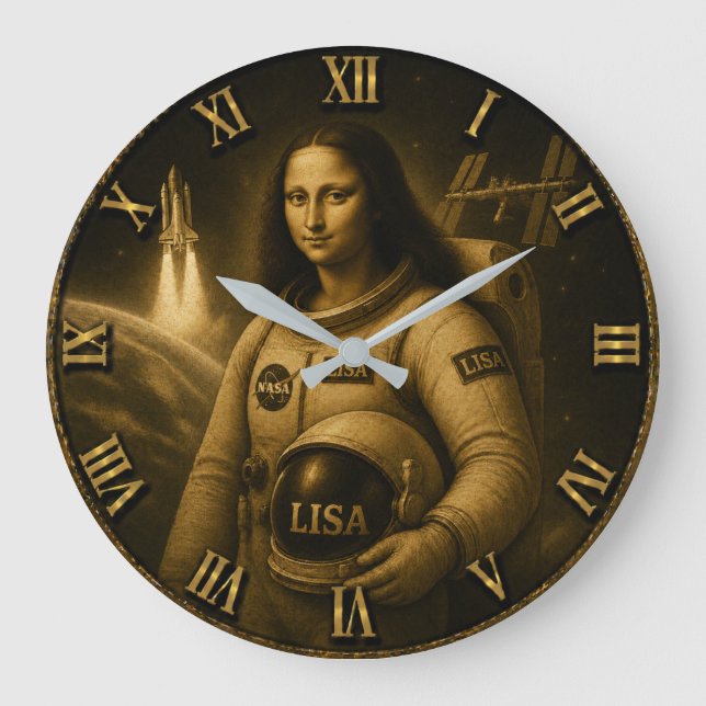 Astronaut Funny Mona Lisa Space Explorer Gift Große Wanduhr (Vorderseite)