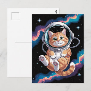 Astronaut Galaxie Planet Weltraum Katze Kätzchen K Postkarte