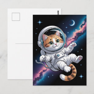 Astronaut Galaxie Planet Weltraum Katze Kätzchen  Postkarte