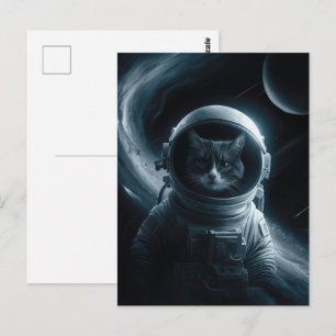 Astronaut Galaxie Planet Weltraum Katze Kätzchen Postkarte