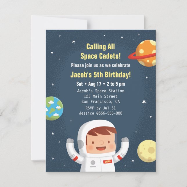 Astronaut Galaxy Space Boys Invitations d'annivers (Devant)