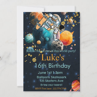 Astronaut Geburtstag, Skateboard Geburtstag, Weltr Einladung