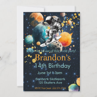 Astronaut Geburtstag, Skateboard Geburtstag, Weltr Einladung