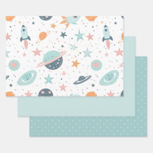 Astronaut Geschenkpapier Flachblatt-Set aus 3 Set