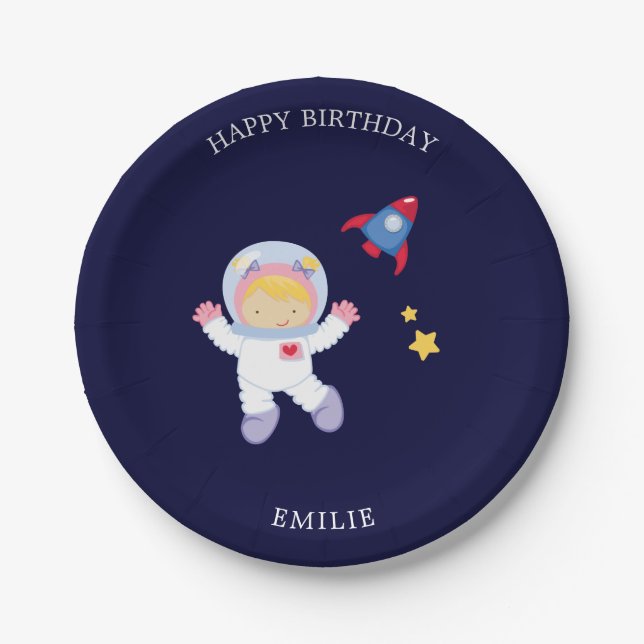 Astronaut-Girl-Kindergeburtstag Pappteller (Vorderseite)