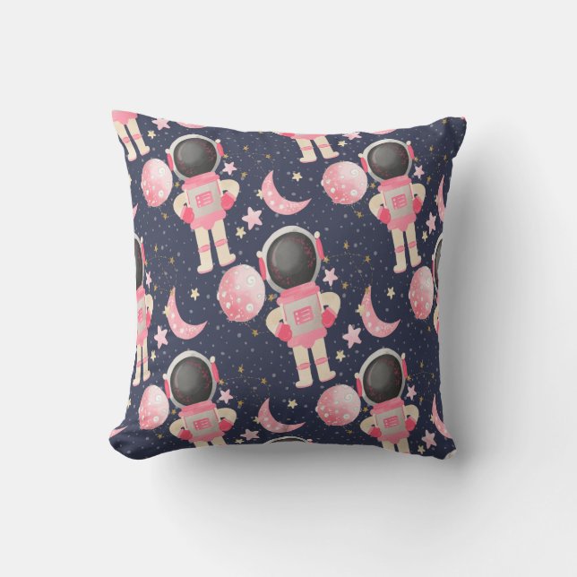 Astronaut Girl Pattern. Astronaut Girl, Astronaut Kissen (Vorderseite)