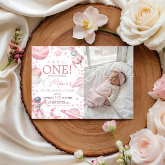Astronaut Girl Photo 1st Birthday Invite Einladung