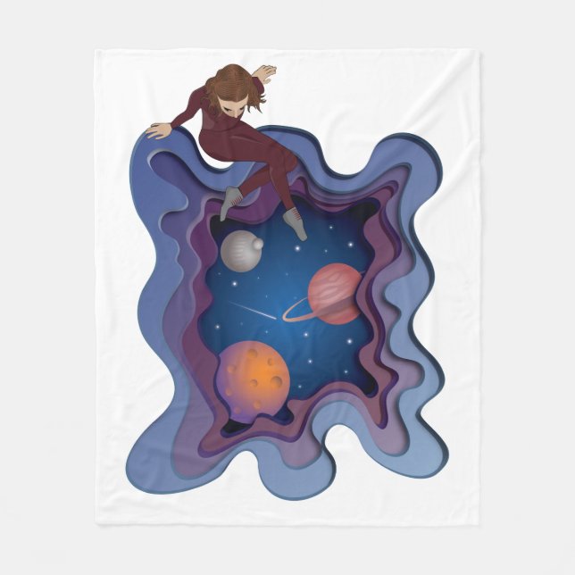 Astronaut Girl Space Gazing Fleecedecke (Vorderseite)