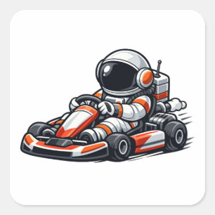 Astronaut Go-Kart Quadratischer Aufkleber