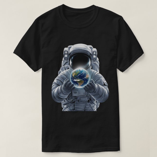 Astronaut hält Erde  T-Shirt (Design vorne)