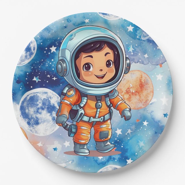 Astronaut Happy Birthday Pappteller (Vorderseite)