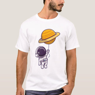 Astronaut Holding Saturn Balloon – Cute Space Them T-Shirt