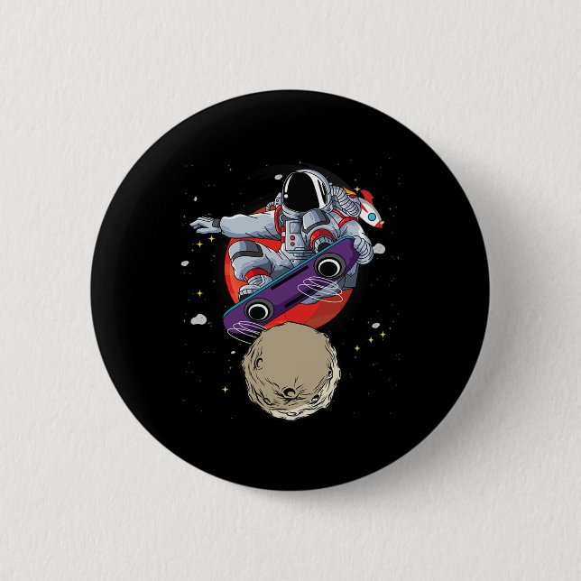 Astronaut Hoverboard Skater Skateboard Meteor Welt Button (Vorderseite)