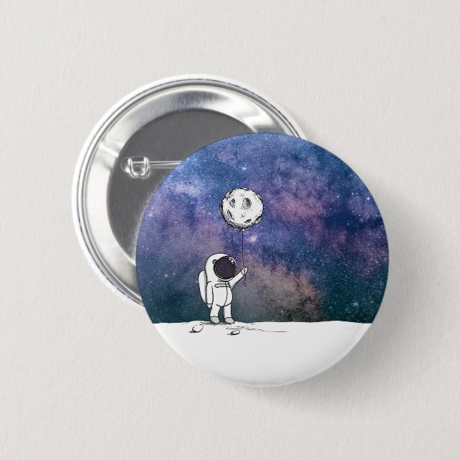 Astronaut im All mit Mondballon Kosmostars Button (Vorne & Hinten)