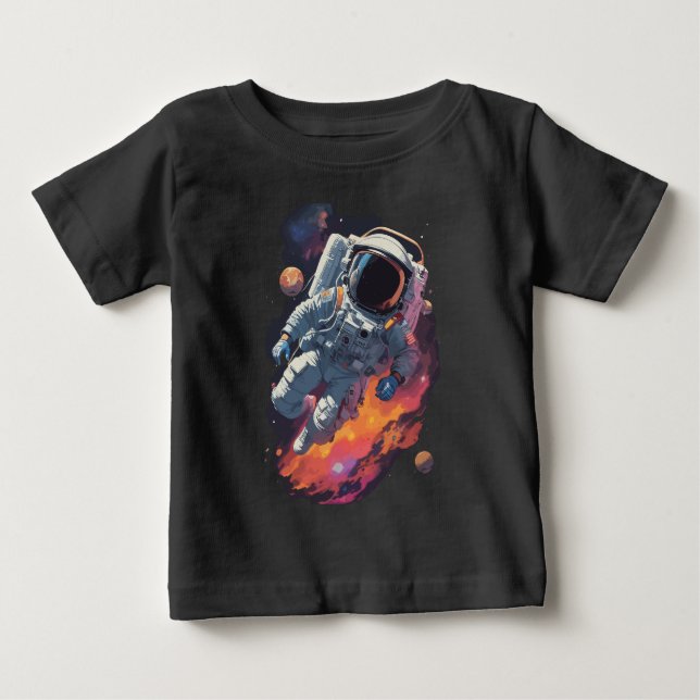 Astronaut im Galaxy-Hintergrund verloren Baby T-shirt (Vorderseite)