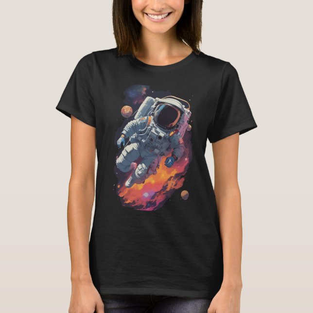 Astronaut im Galaxy-Hintergrund verloren T-Shirt (Vorderseite)
