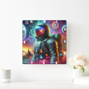 Astronaut im kosmischen Traum Quadratische Wanduhr