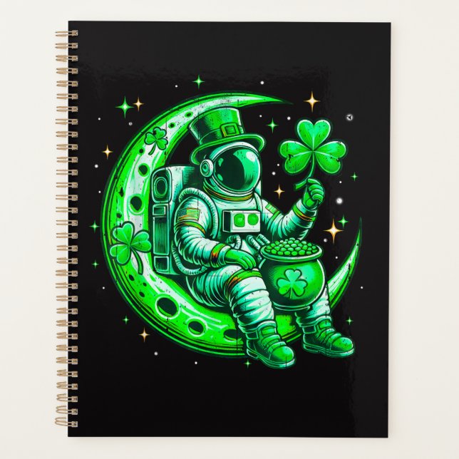 Astronaut im Mond Raum St. Patrick's Day Planer (Vorderseite)