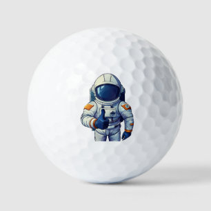 Astronaut im Raumanzug zeigt nach oben Golfball