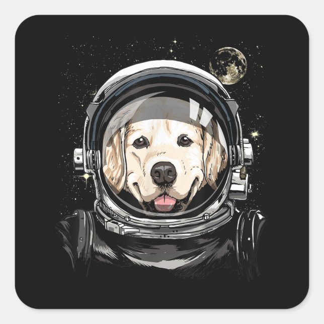 Astronaut im Weltraum Golden Retriever Lover Pet D Quadratischer Aufkleber (Vorderseite)