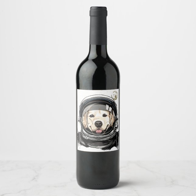 Astronaut im Weltraum Golden Retriever Lover Pet D Weinetikett (Vorderseite)
