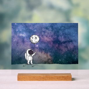 Astronaut im Weltraum mit Mondballon Kosmos Sterne Acrylschild