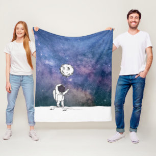 Astronaut im Weltraum mit Mondballon Kosmos Sterne Fleecedecke