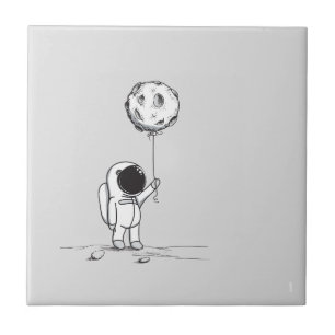 Astronaut im Weltraum mit Mondballon Kosmos Sterne Fliese