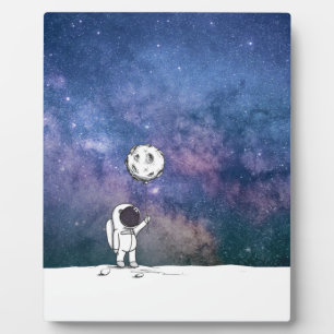 Astronaut im Weltraum mit Mondballon Kosmos Sterne Fotoplatte