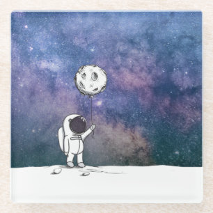 Astronaut im Weltraum mit Mondballon Kosmos Sterne Glasuntersetzer