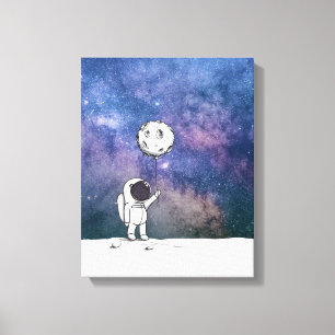 Astronaut im Weltraum mit Mondballon Kosmos Sterne Leinwanddruck