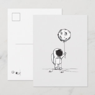 Astronaut im Weltraum mit Mondballon Kosmos Sterne Postkarte