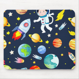 Astronaut im Weltraum Planeten und Raketen Muster Mousepad