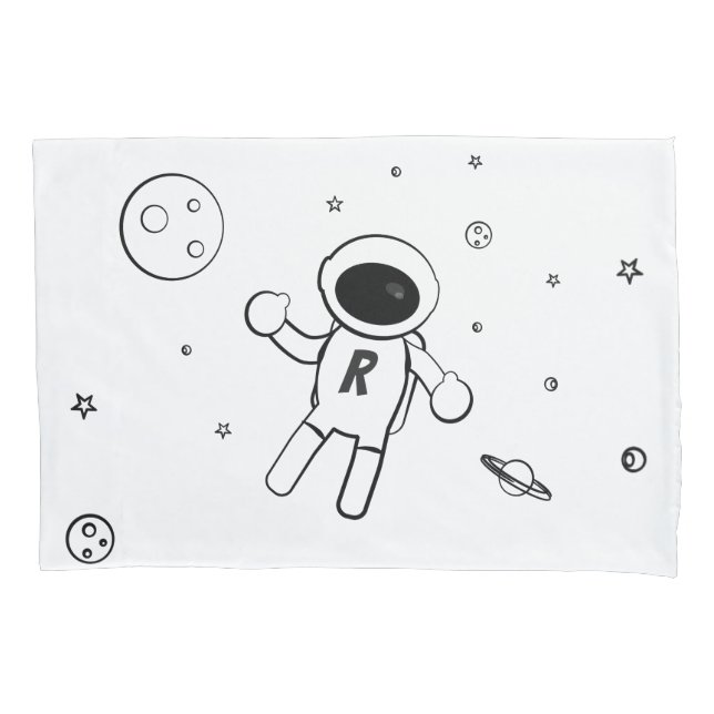 Astronaut im Weltraum - Skizze - Weiß und Lila Kissenbezug (Vorderseite)