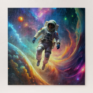 Astronaut im Weltraum suspendiert, inmitten des wi