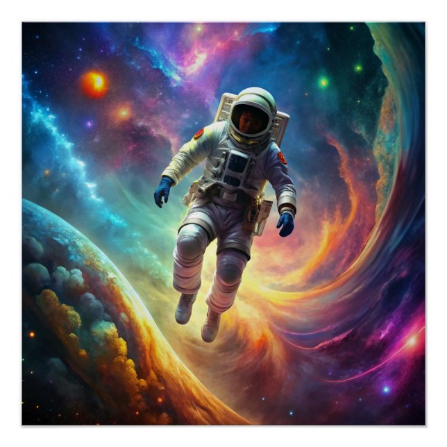 Astronaut im Weltraum suspendiert, inmitten des wi Poster (Vorderseite)