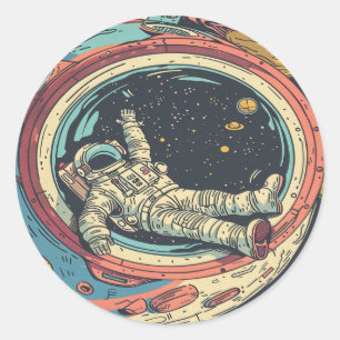 Astronaut in der Leertaste - Comic-Fensteransicht Runder Aufkleber