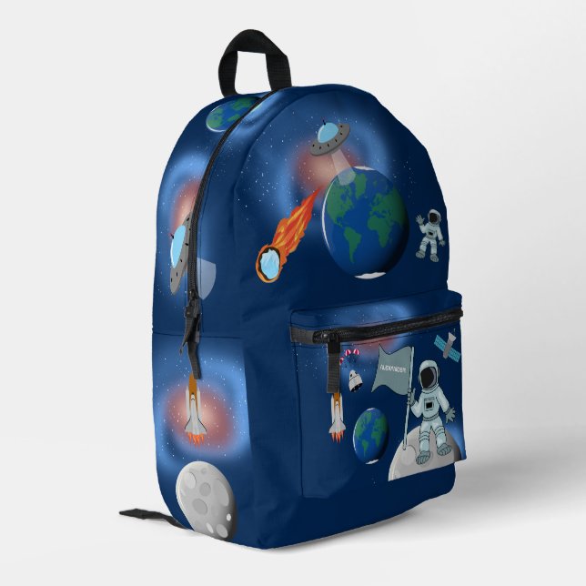 Astronaut in der Weltraumgalaxie Personalisierter  Bedruckter Rucksack (Rückseitige Ecke links)