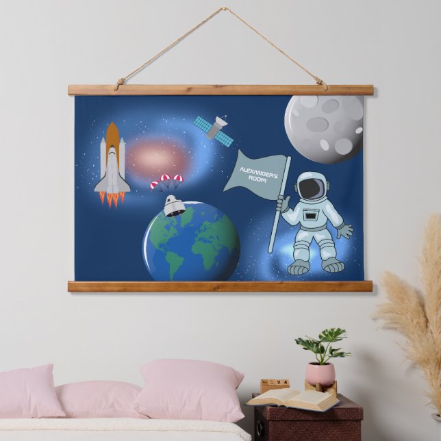 Astronaut in der Weltraumgalaxie Personalisierter  Wandteppich Mit Holzrahmen (Schlafzimmer)