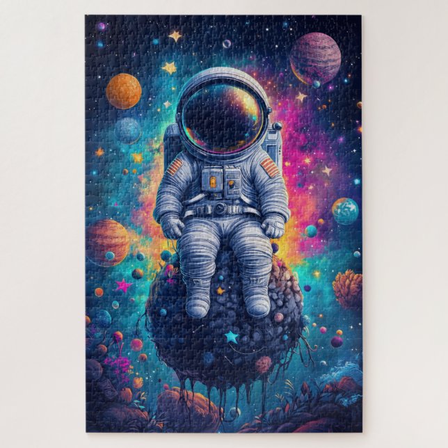 Astronaut in farbenfroher Weltraumszene (Vertikal)