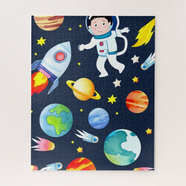 Astronaut in Space Planets and Rockets Pattern (Vertikal)