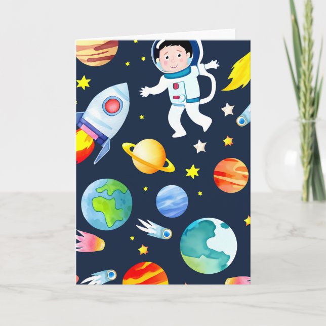 Astronaut in Space Planets and Rockets Pattern Karte (Vorderseite)