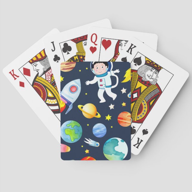 Astronaut in Space Planets and Rockets Pattern Spielkarten (Rückseite)