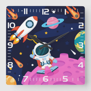 Astronaut in Space Quadratische Wanduhr