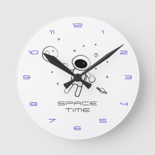 Astronaut In Space - Sketched Art in Black & White Runde Wanduhr