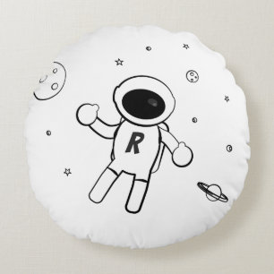 Astronaut In Space - Sketched Art in Black & White Rundes Kissen